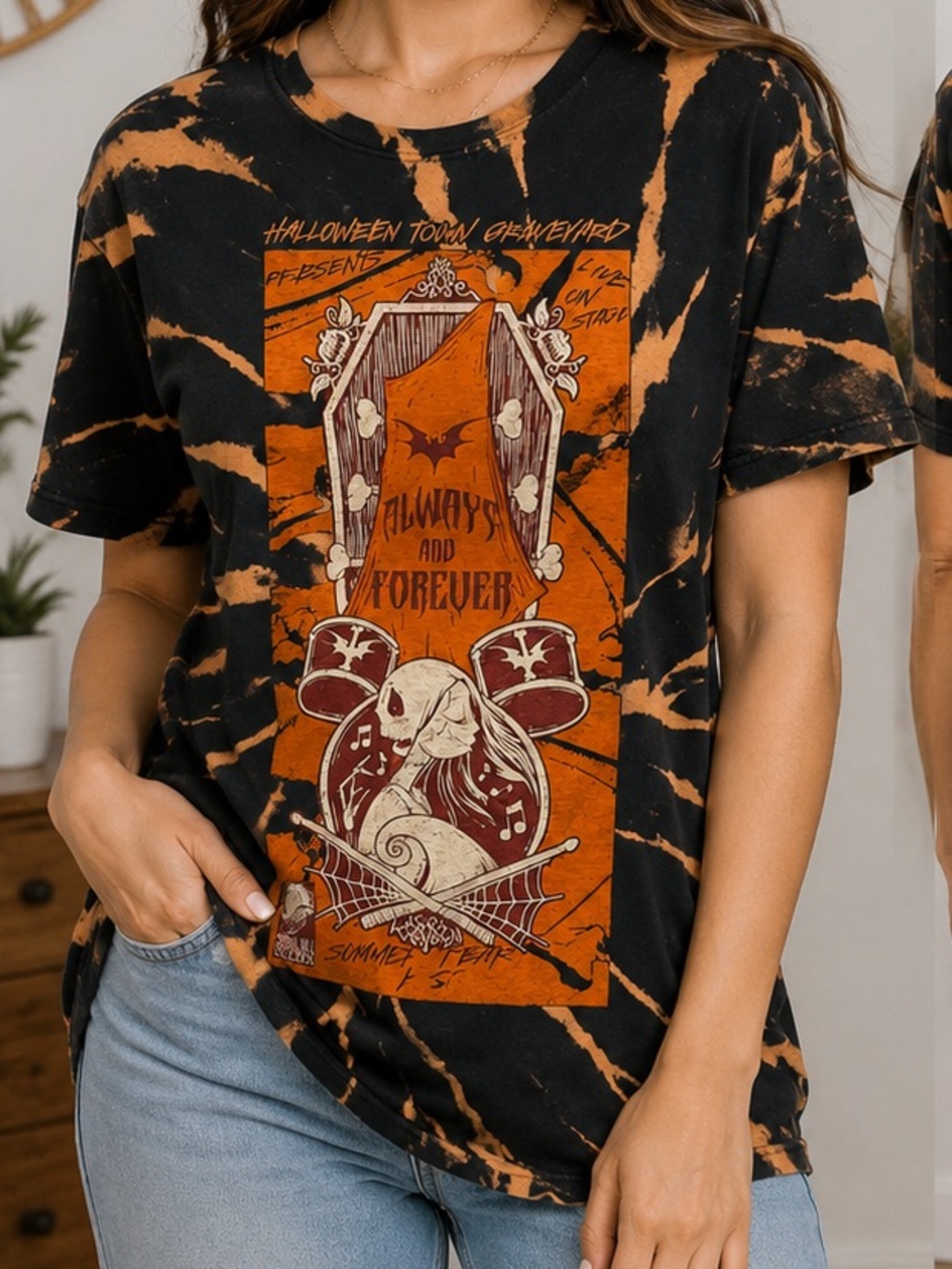 Nightmare before Christmas Black and Orange Tie-Dye Graphic Tee XL